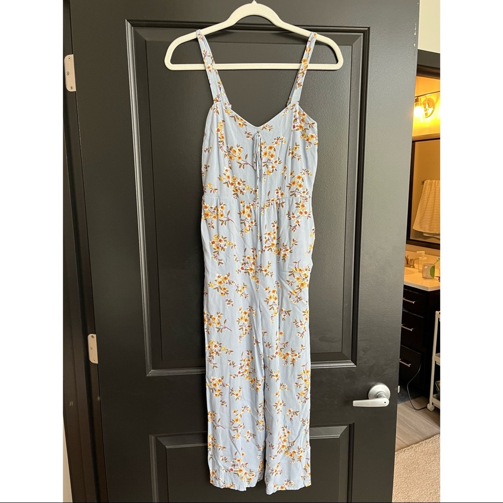 Xhilaration cropped jumpsuit baby blue floral